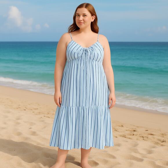 GAP Dresses & Skirts - Gap Women's SZ XL Tie-Front Ruffle Hem Maxi Dress - Blue Stripe NWT